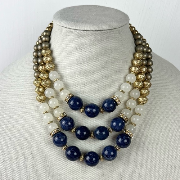 Triple Strand Beaded Statement Necklace - Picture 1 of 16